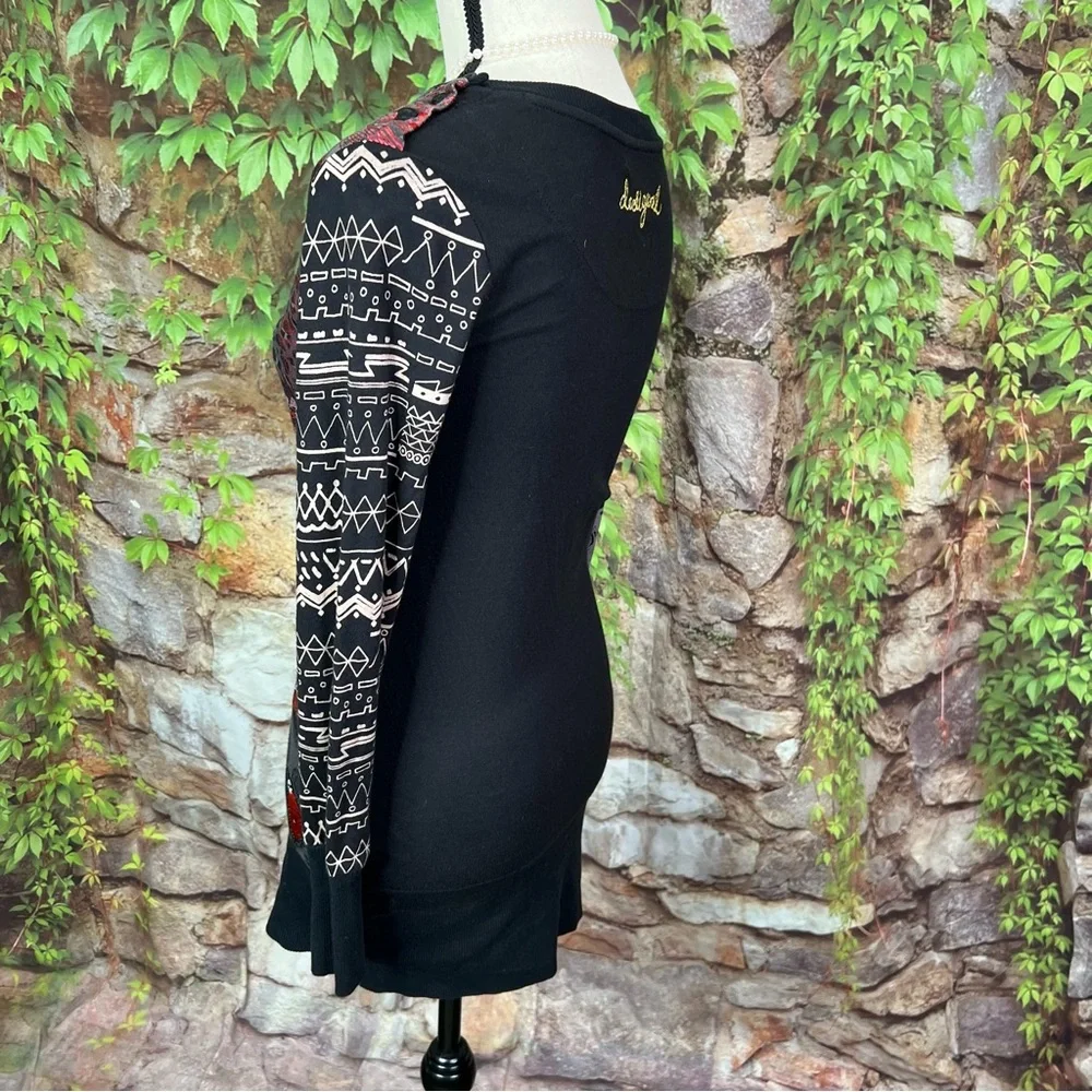 DESIGUAL Overprinted Long Sleeve Embellished Tunic, XS - Picture 5 of 9